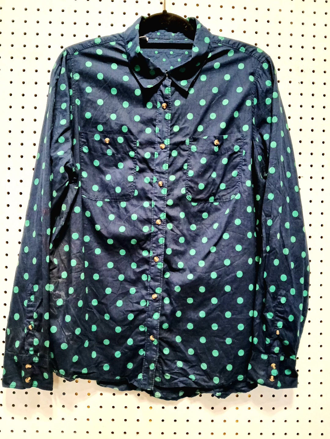 Source Unknown Navy Blue Polka Dot Button-Down Shirt